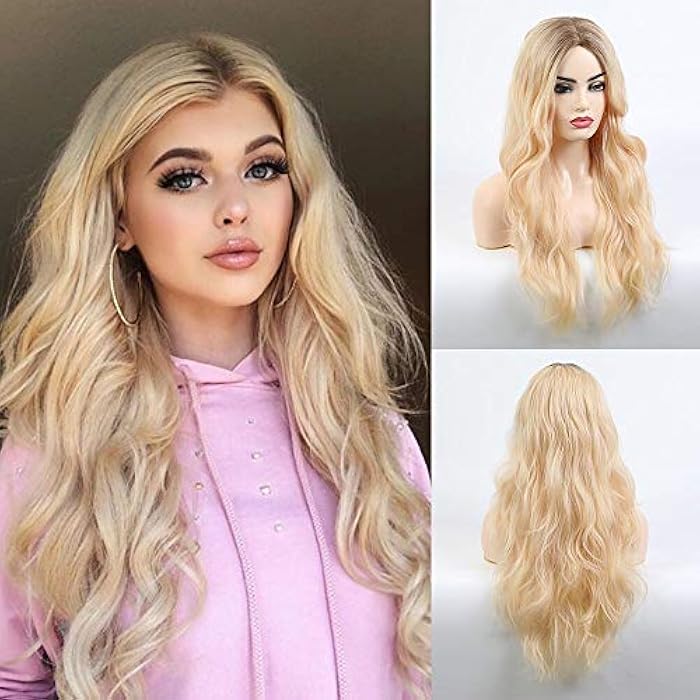 DILLARDS Mmor Long Blonde Wigs For Women - Middle Part Dark Root Wigs Natural Synthetic Hair Wigs Daily Party Cosplay Use - Image 3